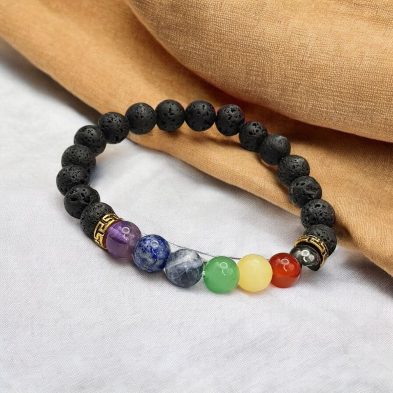 Lava + 7 Chakra Bracelet 8mm